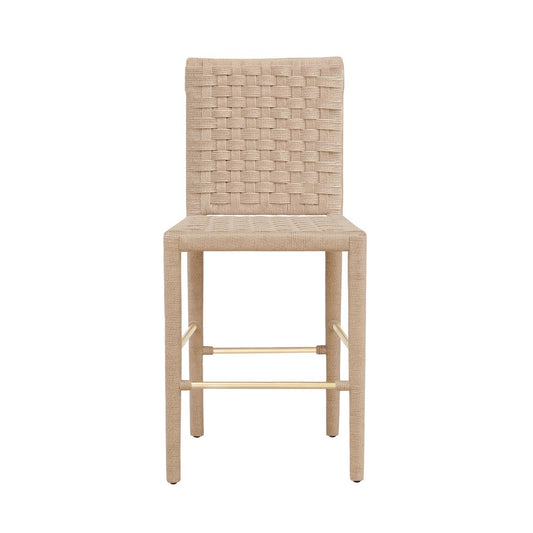 Worlds Away - Natural Rope Basketweave Pattern Counter Stool With Antique Brass Stretcher - BURBANK CS view 2