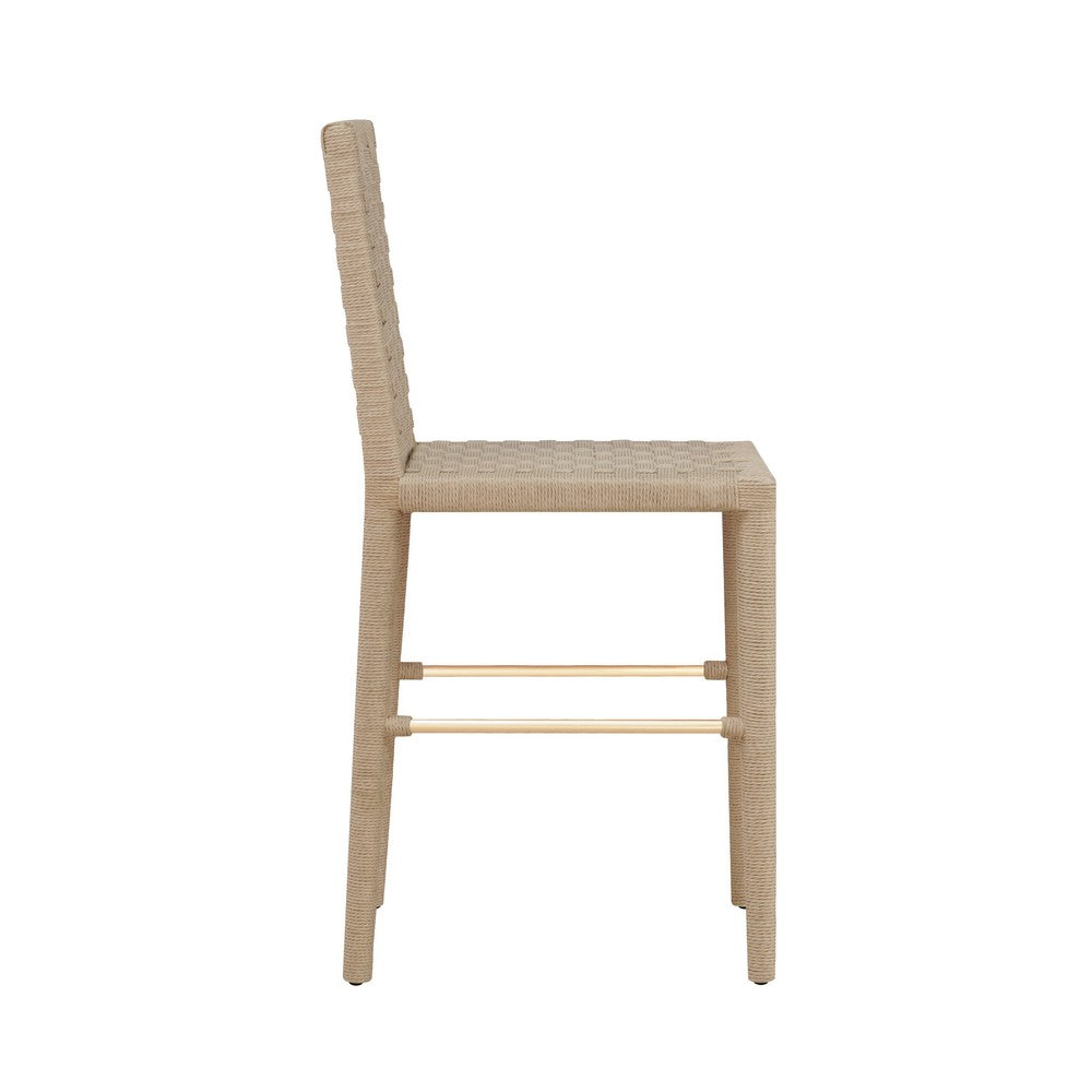 Worlds Away - Natural Rope Basketweave Pattern Counter Stool With Antique Brass Stretcher - BURBANK CS view 3