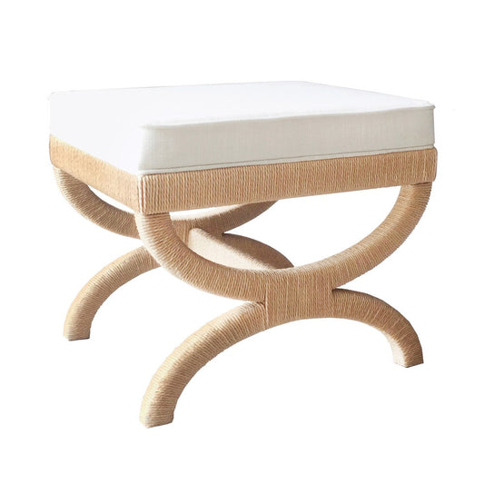 Worlds Away - Natural Rope Wrapped Base Stool With White Linen Cushion - XANADU STOOL view 1