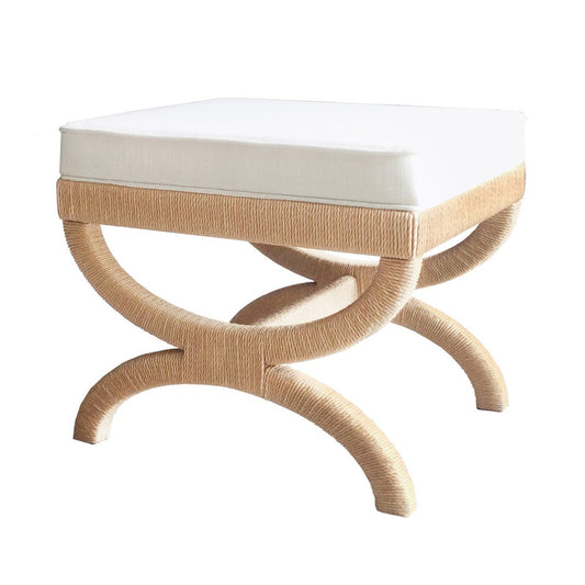 Worlds Away - Natural Rope Wrapped Base Stool With White Linen Cushion - XANADU STOOL view 2