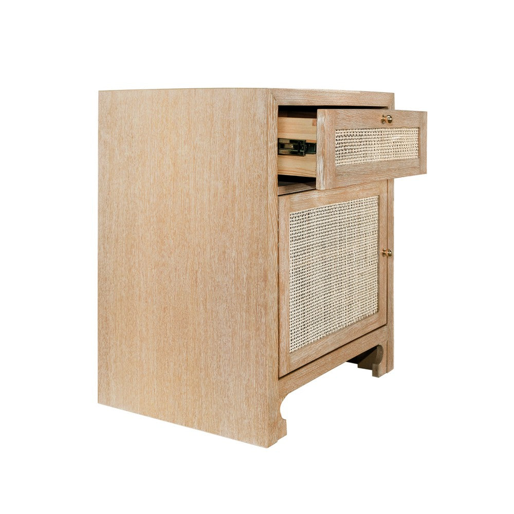 Worlds Away - One Door Cabinet With Cane Door Front In Cerused Oak - RUTH CO view 3