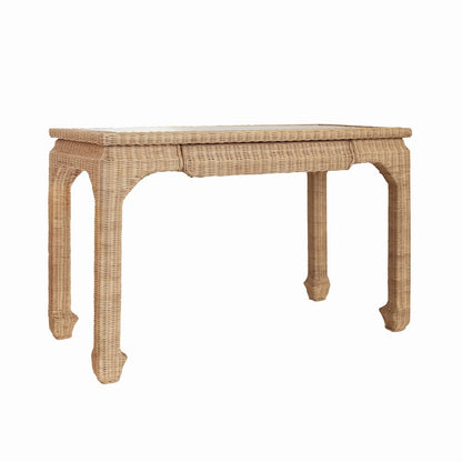 Worlds Away - One Drawer Ming Style Desk In Woven Rattan With Glass Top - VERRA view 1