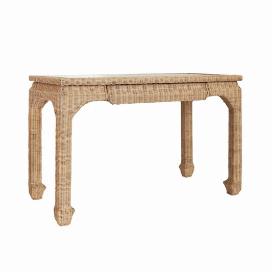 Worlds Away - One Drawer Ming Style Desk In Woven Rattan With Glass Top - VERRA view 1