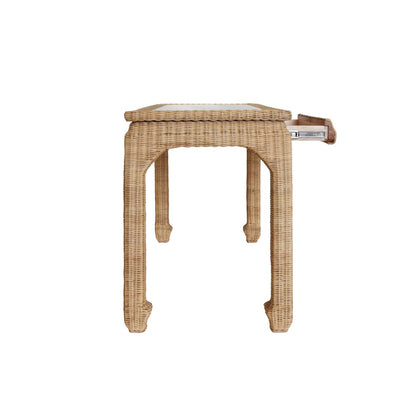 Worlds Away - One Drawer Ming Style Desk In Woven Rattan With Glass Top - VERRA view 4