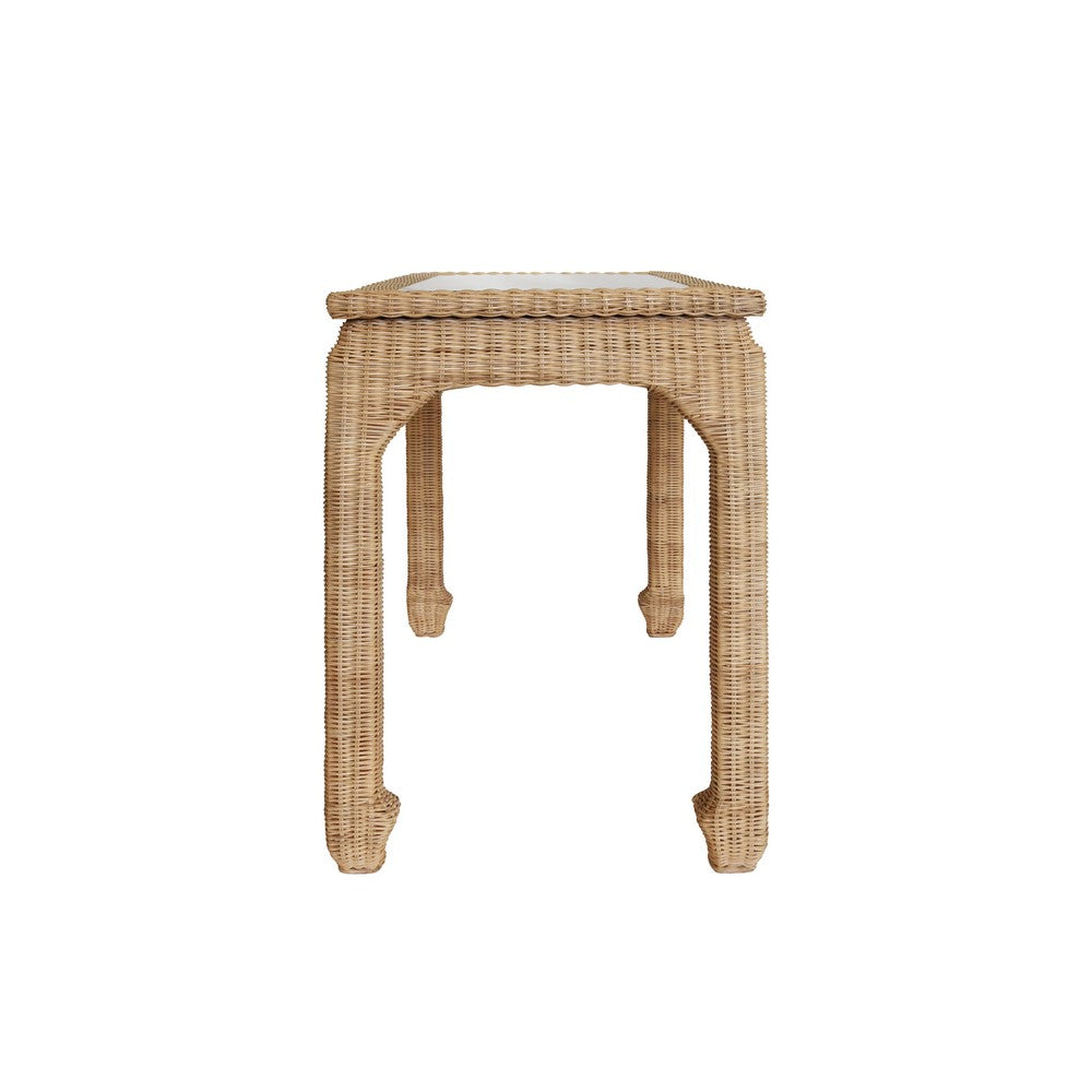 Worlds Away - One Drawer Ming Style Desk In Woven Rattan With Glass Top - VERRA view 5