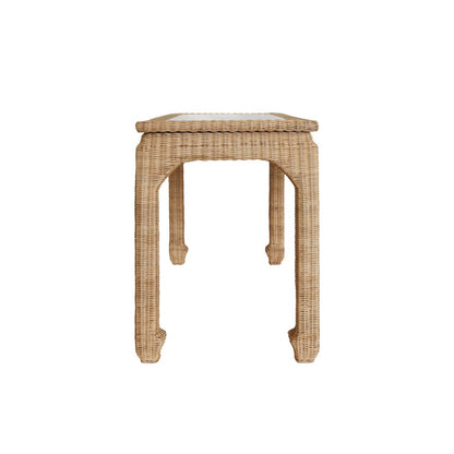 Worlds Away - One Drawer Ming Style Desk In Woven Rattan With Glass Top - VERRA view 5