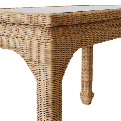 Worlds Away - One Drawer Ming Style Desk In Woven Rattan With Glass Top - VERRA view 6
