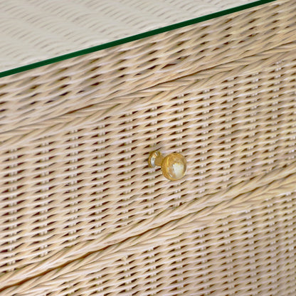 Worlds Away - One Drawer Rectangular Side Table With Flared Scalloped Base In Rattan With Glass Top - GISELLE view 4