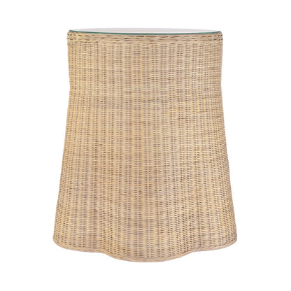 Worlds Away - One Drawer Round Side Table With Flared Scalloped Base In Rattan With Glass Top - INGRID view 5