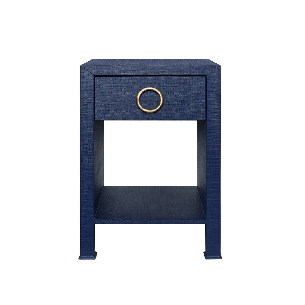 Worlds Away - One Drawer Side Table With Antique Brass Circle Hardware In Textured Navy Linen - MALCOLM NVY view 2