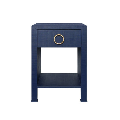 Worlds Away - One Drawer Side Table With Antique Brass Circle Hardware In Textured Navy Linen - MALCOLM NVY view 2