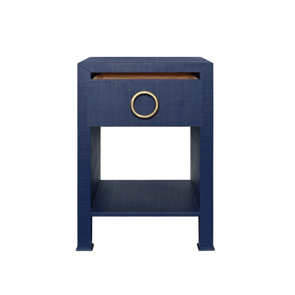 Worlds Away - One Drawer Side Table With Antique Brass Circle Hardware In Textured Navy Linen - MALCOLM NVY view 3