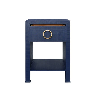 Worlds Away - One Drawer Side Table With Antique Brass Circle Hardware In Textured Navy Linen - MALCOLM NVY view 3