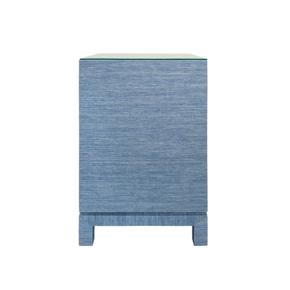 Worlds Away - One Drawer Side Table With Large Brass Square Hardware In Blue Dyed Grasscloth With Glass Top - BLAIR BL view 4