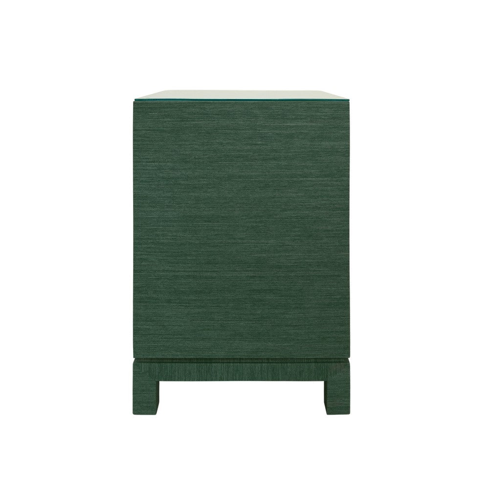 Worlds Away - One Drawer Side Table With Large Brass Square Hardware In Green Dyed Grasscloth With Glass Top - BLAIR GR view 4