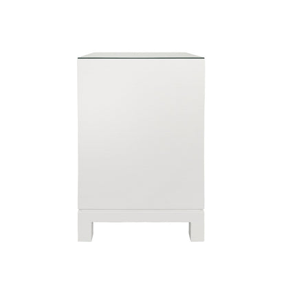 Worlds Away - One Drawer Side Table With Large Brass Square Hardware In White Textured Linen With Glass Top - BLAIR WH view 3