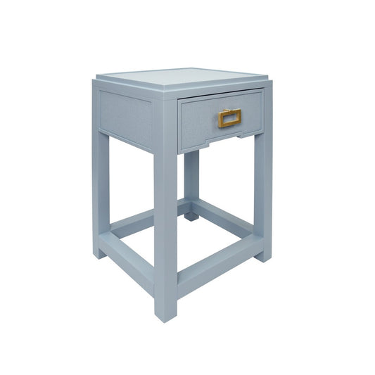 Worlds Away - One Drawer Side Table With Matte Light Blue Frame And Light Blue Grasscloth Drawer Fronts - JEAN LB view 1