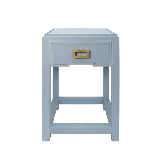 Worlds Away - One Drawer Side Table With Matte Light Blue Frame And Light Blue Grasscloth Drawer Fronts - JEAN LB view 2