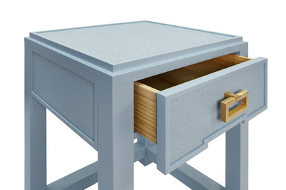 Worlds Away - One Drawer Side Table With Matte Light Blue Frame And Light Blue Grasscloth Drawer Fronts - JEAN LB view 4