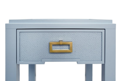 Worlds Away - One Drawer Side Table With Matte Light Blue Frame And Light Blue Grasscloth Drawer Fronts - JEAN LB view 5