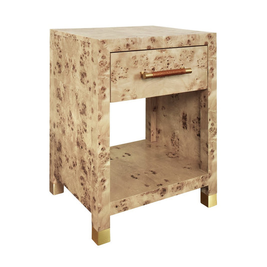 Worlds Away - One Drawer Side Table With Rattan Wrapped Handle In Burl Wood - PELHAM BW view 1