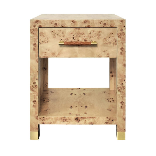 Worlds Away - One Drawer Side Table With Rattan Wrapped Handle In Burl Wood - PELHAM BW view 2