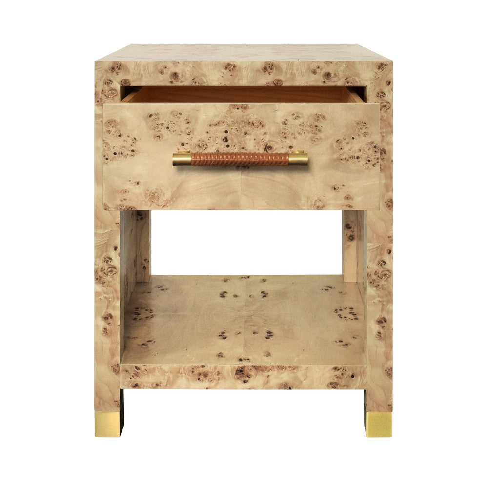 Worlds Away - One Drawer Side Table With Rattan Wrapped Handle In Burl Wood - PELHAM BW view 3