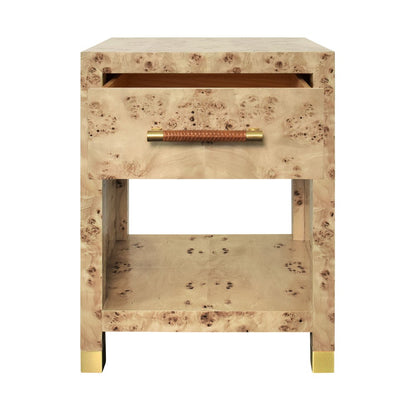 Worlds Away - One Drawer Side Table With Rattan Wrapped Handle In Burl Wood - PELHAM BW view 3