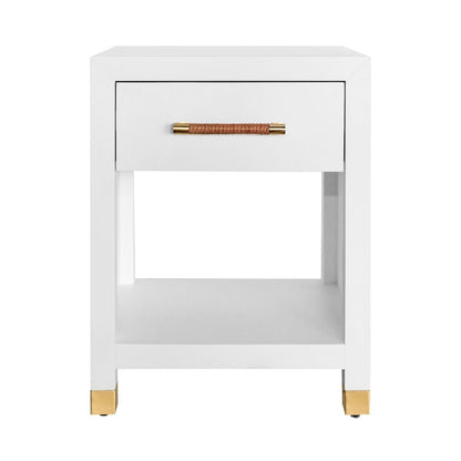 Worlds Away - One Drawer Side Table With Rattan Wrapped Handle In Matte White Lacquer - PELHAM WH view 1