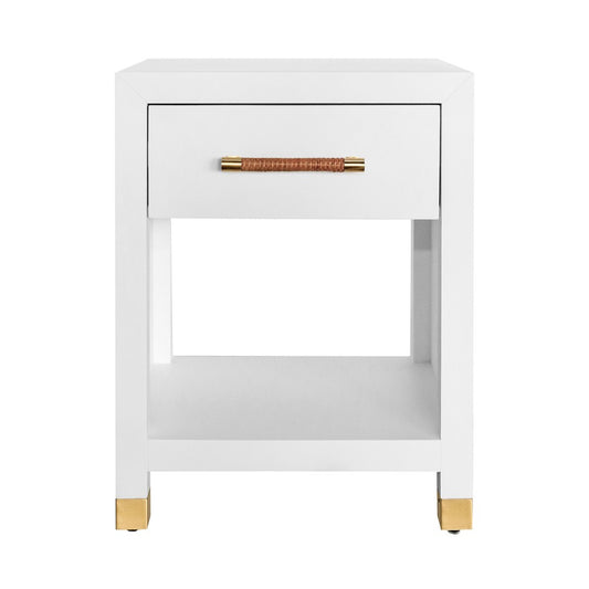 Worlds Away - One Drawer Side Table With Rattan Wrapped Handle In Matte White Lacquer - PELHAM WH view 1