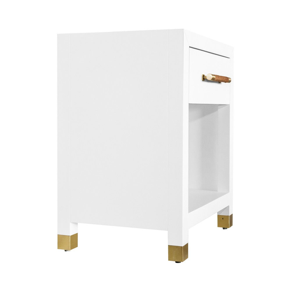Worlds Away - One Drawer Side Table With Rattan Wrapped Handle In Matte White Lacquer - PELHAM WH view 2