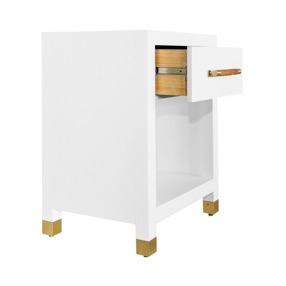 Worlds Away - One Drawer Side Table With Rattan Wrapped Handle In Matte White Lacquer - PELHAM WH view 3