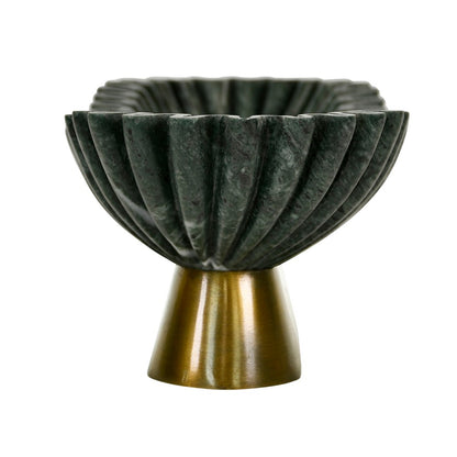 Worlds Away - Oval Fluted Green Marble Bowl With Brass Base - DRAGO view 3