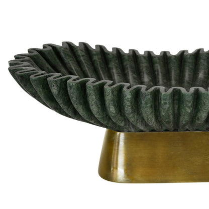 Worlds Away - Oval Fluted Green Marble Bowl With Brass Base - DRAGO view 5