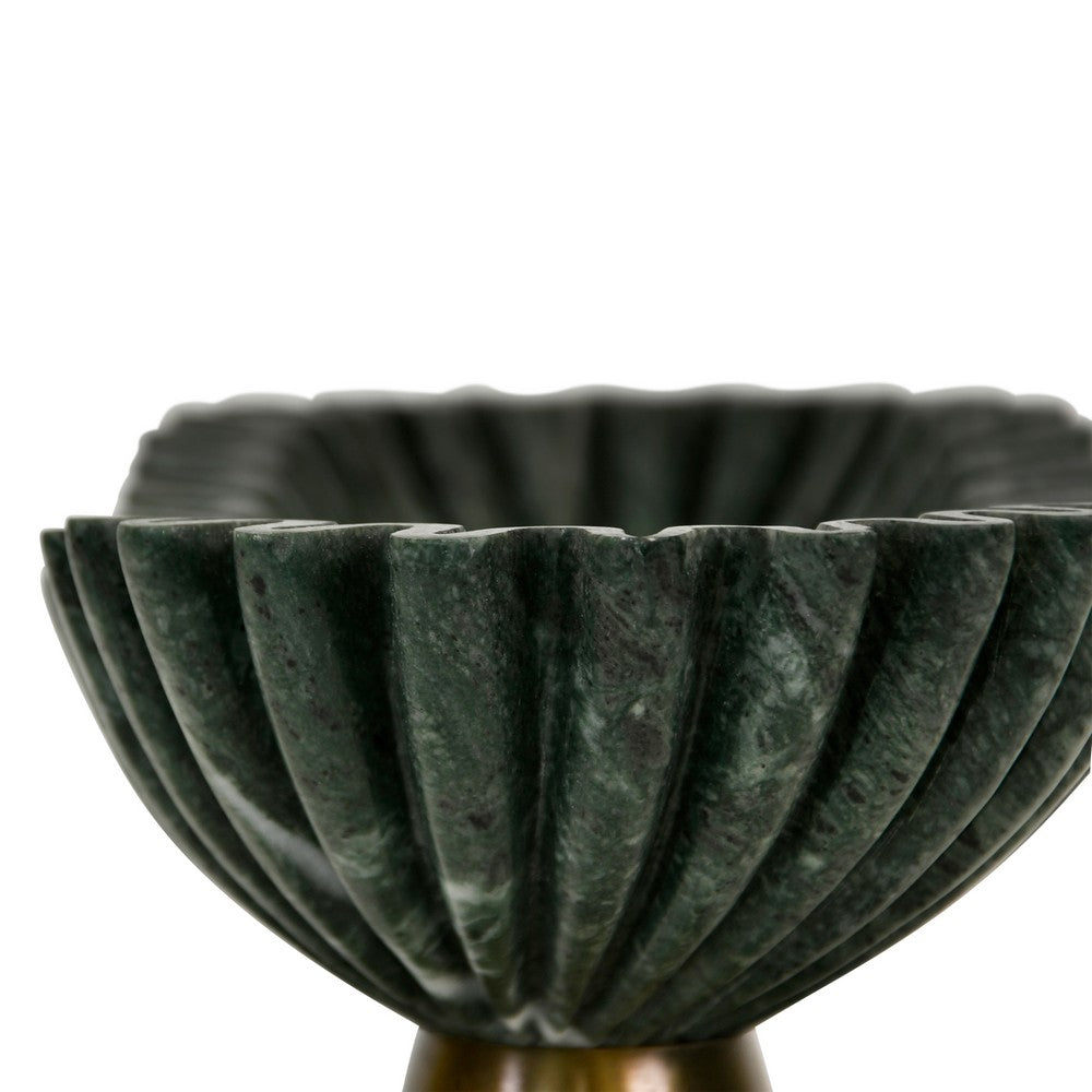 Worlds Away - Oval Fluted Green Marble Bowl With Brass Base - DRAGO view 6