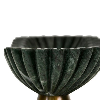 Worlds Away - Oval Fluted Green Marble Bowl With Brass Base - DRAGO view 6