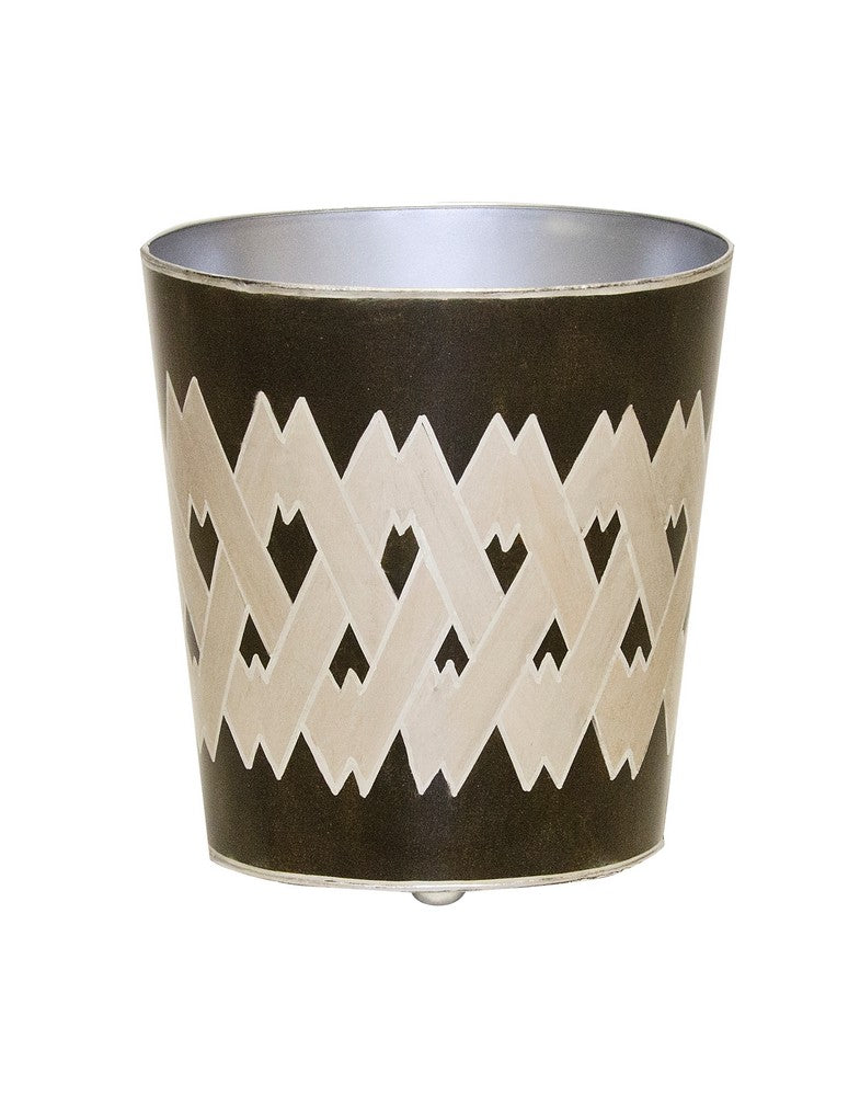 Worlds Away - Oval Wastebasket Black And Silver Argyle - WBARGBS view 1