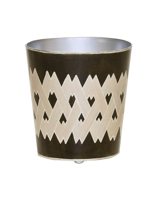 Worlds Away - Oval Wastebasket Black And Silver Argyle - WBARGBS view 1