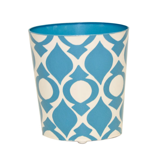 Worlds Away - Oval Wastebasket Blue And Cream - WBPEA BL view 1