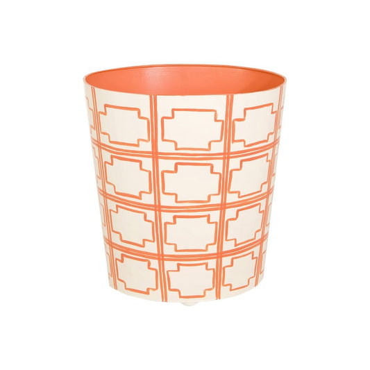 Worlds Away - Oval Wastebasket Cream/Orange Sqrs - WBSQUAREDOR view 1