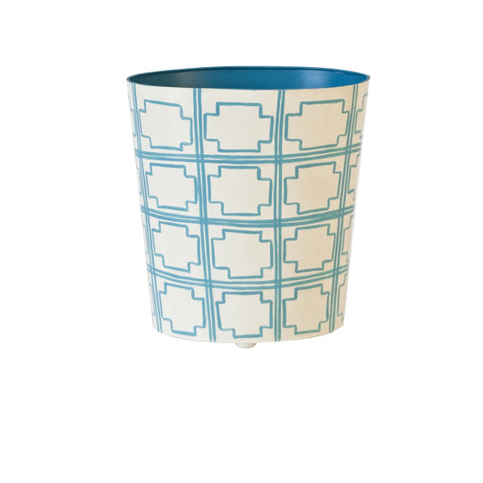 Worlds Away - Oval Wastebasket Cream/Turq Sqrs - WBSQUAREDT view 1