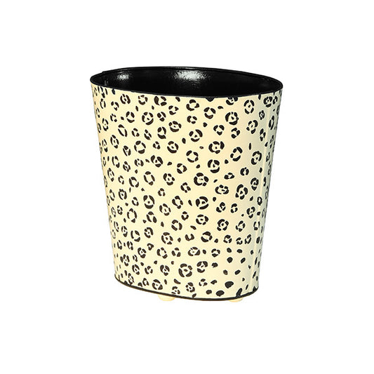 Worlds Away - Oval Wastebasket Cream With Black Cheetah Pattern - WBCHEETAH view 1