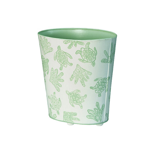 Worlds Away - Oval Wastebasket Cream With Mint Green Turtle And Coral Pattern - WBTURTLE view 1
