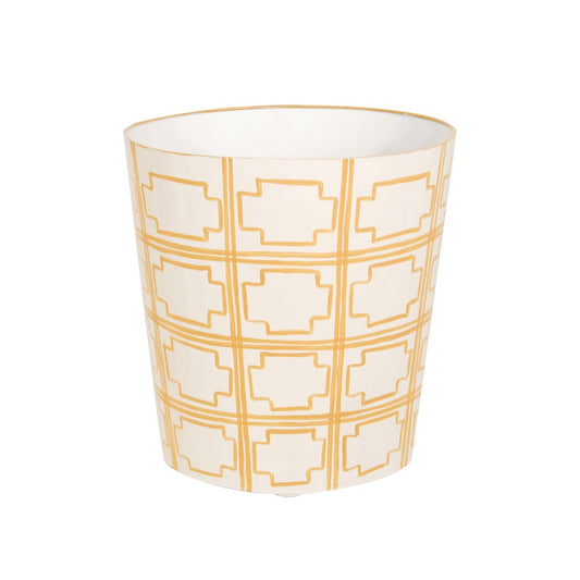 Worlds Away - Oval Wastebasket Cream/Yellow Sqrs - WBSQUAREDY view 1