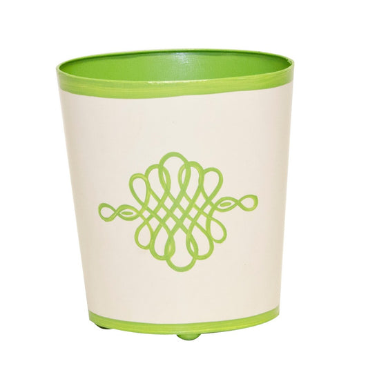 Worlds Away - Oval Wastebasket Green And Cream Design - WBLISAGR view 1