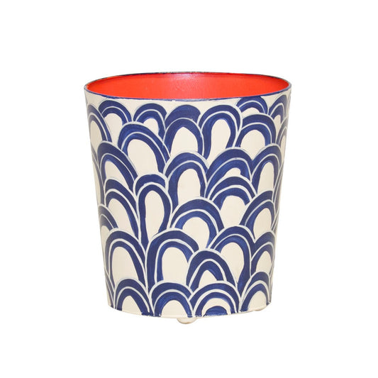 Worlds Away - Oval Wastebasket Navy Cream And Orange - WBGASTON NVO view 1