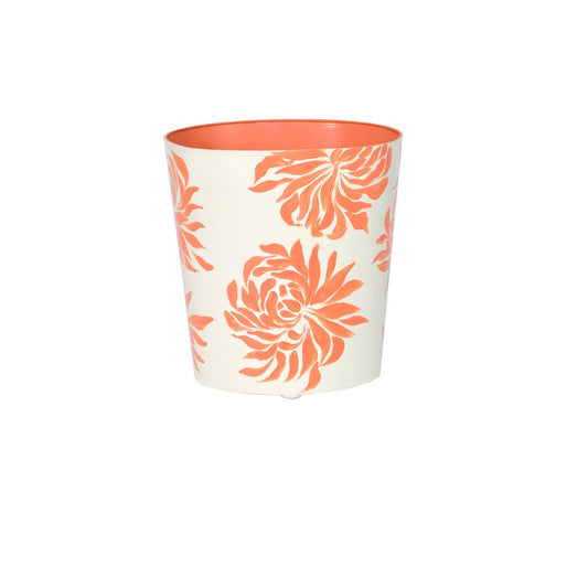 Worlds Away - Oval Wastebasket Orange /Cream Floral - WBDAHLIAOR view 1