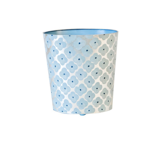 Worlds Away - Oval Wastebasket Slvr Lf/Blue Ptrn - WBMOROCCOBS view 1