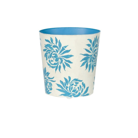 Worlds Away - Oval Wastebasket Turq/Cream Floral - WBDAHLIATU view 1