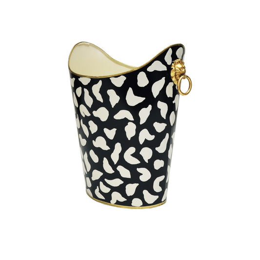 Worlds Away - Oval Wastebasket With Lion Handles In Black Leopard - WBLIONOV BLP view 1
